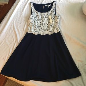 NWT LC Lauren Conrad Navy and lace dress